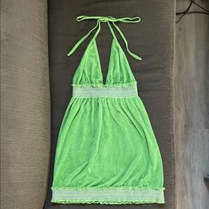 Juicy Couture Terry Green Halter Lace Trim Dress